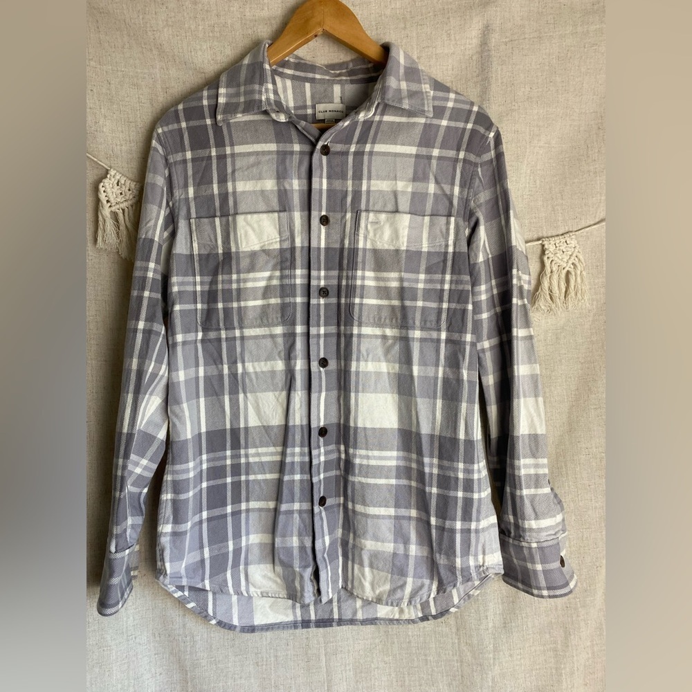 Club Monaco Gray White Plaid Button Down Men's Shirt Size XS
